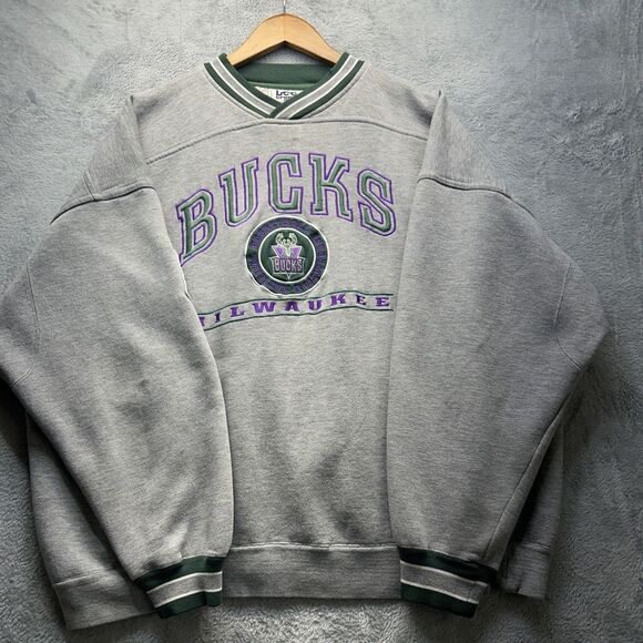 Vintage Milwaukee Bucks Sweatshirt Sz XL Gray Green NBA Basketball Crewneck 90s - Picture 9 of 14